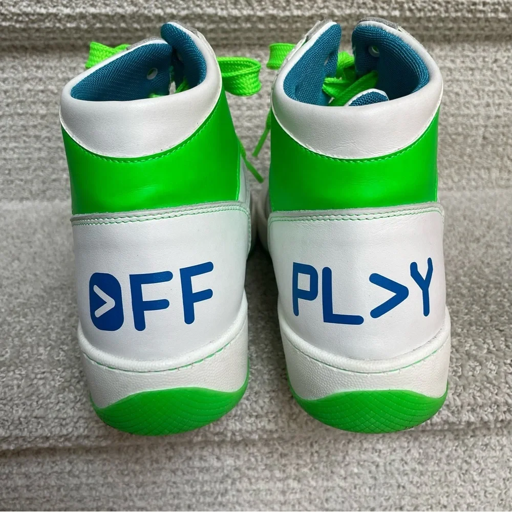 OFF PLAY High Top Sneakers White Green Leather Streetwear Women 10.5-11 Men 9